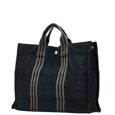Pre-owned Hermes Fourre Tout Black Gray Canvas Handbag Tote Bag () In Multi