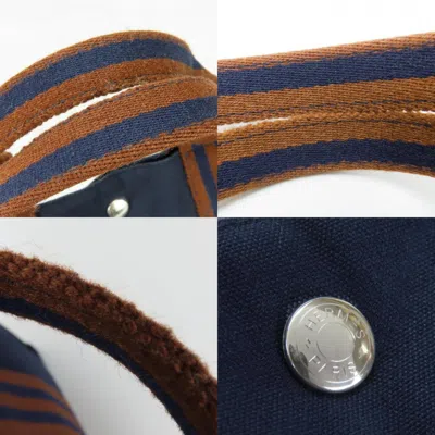 Pre-owned Hermes Fourre Tout Brown Navy Cotton Canvas Tote Bag ()