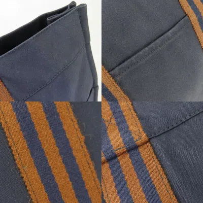Pre-owned Hermes Fourre Tout Brown Navy Cotton Canvas Tote Bag ()