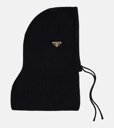 Prada Ribbed-knit Wool And Cashmere Ski Mask In Black