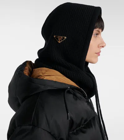 Prada Ribbed-knit Wool And Cashmere Ski Mask In Black