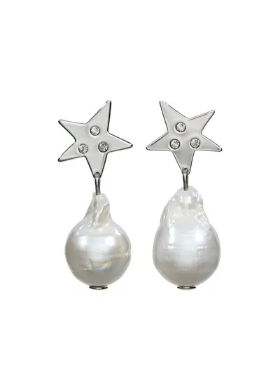 Tory Burch Star Cultured Pearl Drop Earrings In Metallic