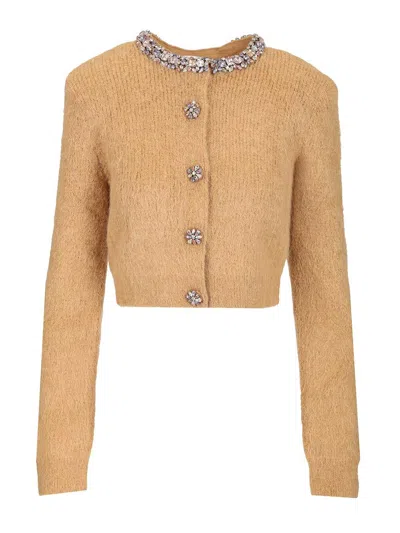 Self-portrait Alpaca Cardigan Knitwear Brown In Yellow