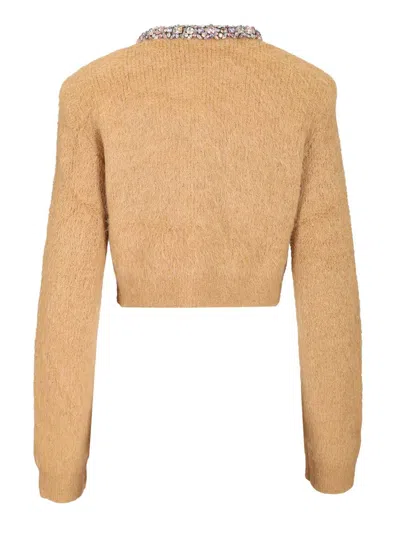 Self-portrait Alpaca Cardigan Knitwear Brown In Yellow