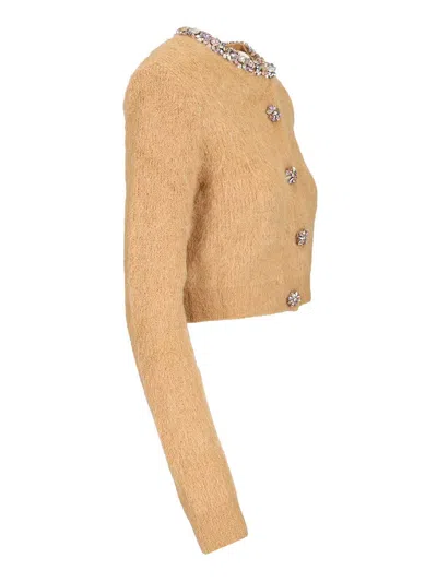 Self-portrait Alpaca Cardigan Knitwear Brown In Yellow