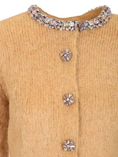 Self-portrait Alpaca Cardigan Knitwear Brown In Yellow