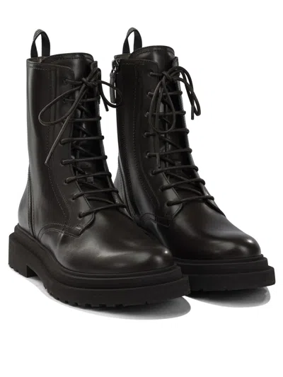 Brunello Cucinelli Brown Calf Leather Ankle Boots In Brown