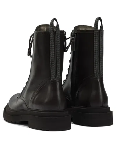 Brunello Cucinelli Brown Calf Leather Ankle Boots In Brown