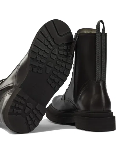 Brunello Cucinelli Brown Calf Leather Ankle Boots In Brown