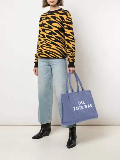 Marc Jacobs Structured Cotton Tote With Modern Text Design In Blue