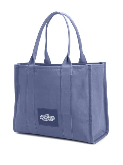 Marc Jacobs Structured Cotton Tote With Modern Text Design In Blue