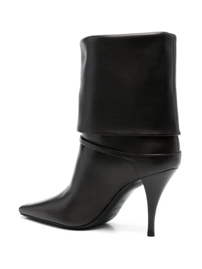 Saint Laurent Harris Eagle Brown Leather Boots In Black