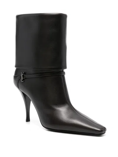 Saint Laurent Harris Eagle Brown Leather Boots In Black