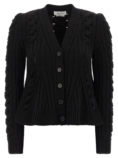 Alexander Mcqueen Wool And Cashmere Cable Cardigan Clothing In Black