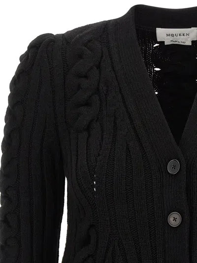 Alexander Mcqueen Wool And Cashmere Cable Cardigan Clothing In Black