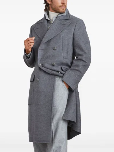 Brunello Cucinelli Men's Double-breasted Coat In Gray