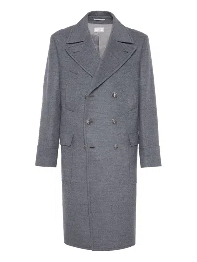 Brunello Cucinelli Men's Double-breasted Coat In Gray
