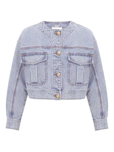 Zimmermann Short Denim Jacket Contrast Stitching In Blue