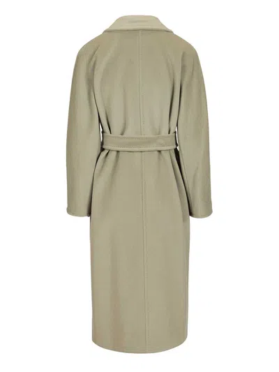 Max Mara Double-breasted Coat With Belt Coats Green In Gray