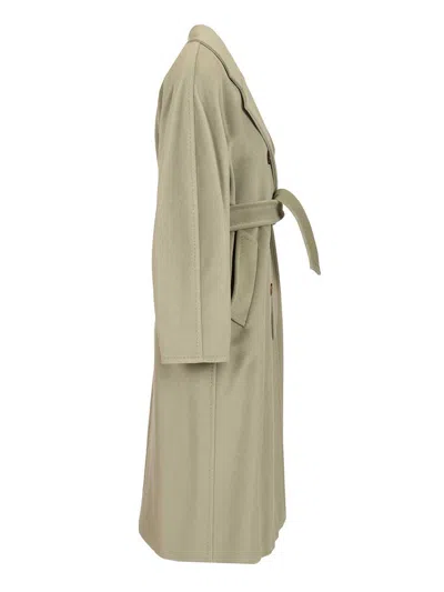 Max Mara Double-breasted Coat With Belt Coats Green In Gray