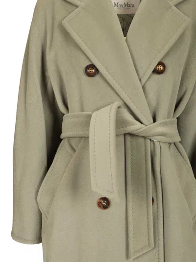 Max Mara Double-breasted Coat With Belt Coats Green In Gray