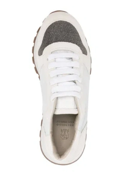 Brunello Cucinelli White Lace Velour Sneakers In White