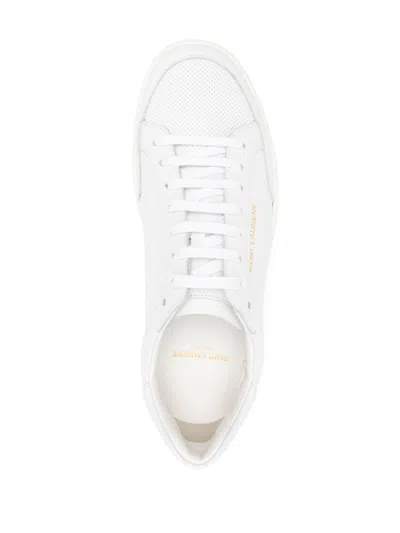 Saint Laurent Black Leather Flat Shoes In White