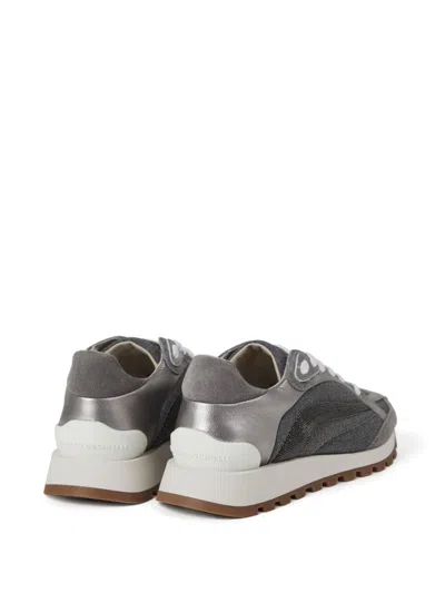 Brunello Cucinelli Wool Sneakers With Precious Stripe Design In Gray