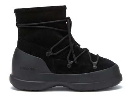 Moon Boot Luna Black Ankle Boots With Laces In Suede And Tech Fabric Woman In Black