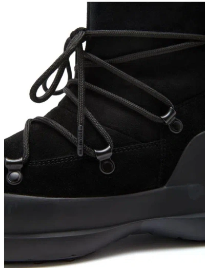 Moon Boot Luna Black Ankle Boots With Laces In Suede And Tech Fabric Woman In Black