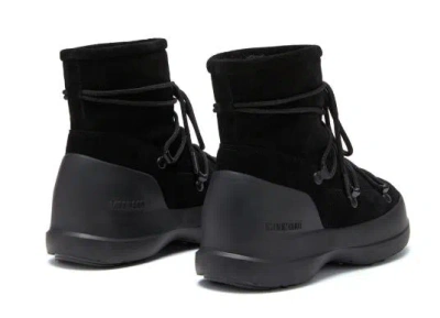 Moon Boot Luna Black Ankle Boots With Laces In Suede And Tech Fabric Woman In Black