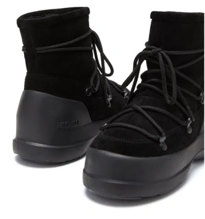Moon Boot Luna Black Ankle Boots With Laces In Suede And Tech Fabric Woman In Black
