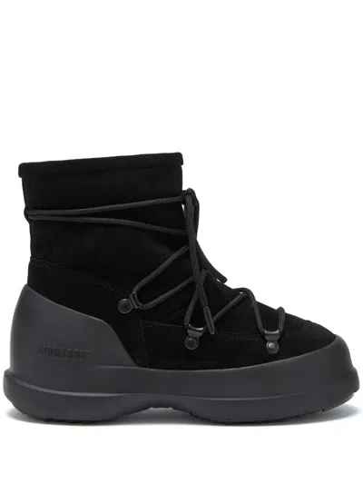 Moon Boot Luna Black Ankle Boots With Laces In Suede And Tech Fabric Woman In Black