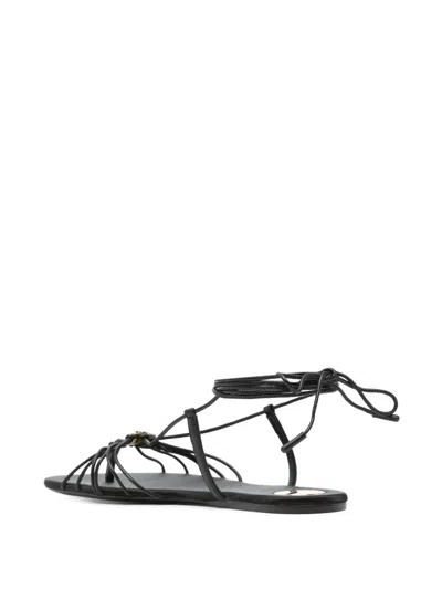Saint Laurent Ankle Strap Babylone Flat Sandals In Black