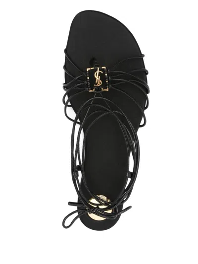Saint Laurent Ankle Strap Babylone Flat Sandals In Black