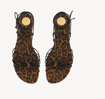Saint Laurent Babylone Flat Brown Leopard Print Sandal In Animal Print