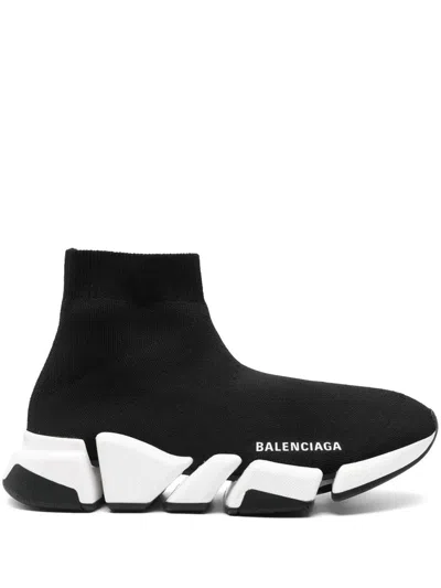 Balenciaga Black Stretch Fabric Speed 2.0 Sneakers In Black