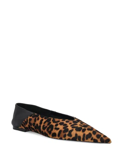Saint Laurent Brown Ballerinas With Leopard Motif And Foldable Buttress In Fabric Woman In Brown