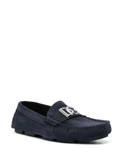 Dolce & Gabbana Midnight Blue Suede Slip-ons In Multi