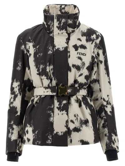 Fendi Frosted Fauna Puffer Jackets Multicolor In Black