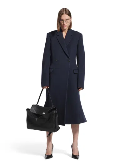Balenciaga Godet Brushed Wool Midi Coat Clothing In Blue