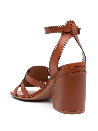 Zimmermann Leather Sandals With Block Heel And Open Strap In Brown