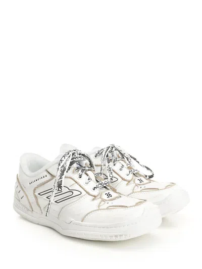 Balenciaga Women Hamptons Worn-out Leather Low-top Sneakers In Neutral