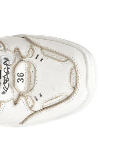 Balenciaga Women Hamptons Worn-out Leather Low-top Sneakers In Neutral