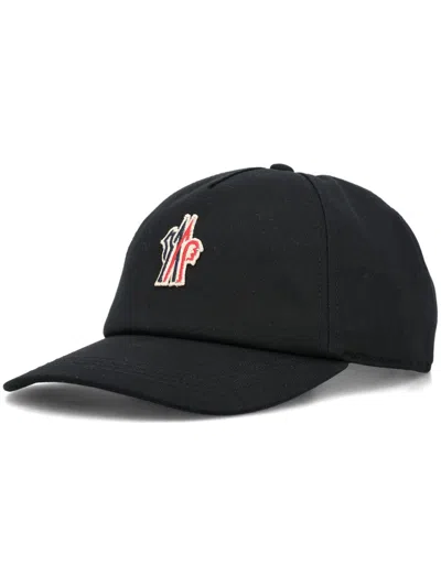 Moncler Grenoble Cotton Embroidered Logo Cap In Black