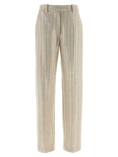 Brunello Cucinelli Herringbone Trousers With Straight Leg And Pockets In Brown