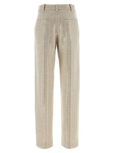 Brunello Cucinelli Herringbone Trousers With Straight Leg And Pockets In Brown