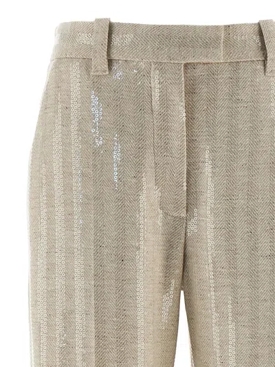 Brunello Cucinelli Herringbone Trousers With Straight Leg And Pockets In Brown