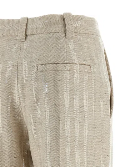 Brunello Cucinelli Herringbone Trousers With Straight Leg And Pockets In Brown
