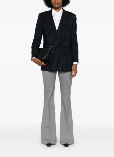 Max Mara Mattia Black White Pinstriped Virgin Wool Blazer In Black